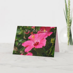 Hawaiian Happy Birthday roze gestreept Hibiscus Kaart