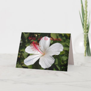 Hawaiian Happy Birthday White Hibiscus Kaart