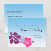 Hawaiian hibiscus bloem paarse save the date aankondigingskaart (Voorkant / Achterkant)