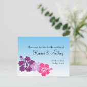 Hawaiian hibiscus bloem paarse save the date aankondigingskaart (Staand voorkant)