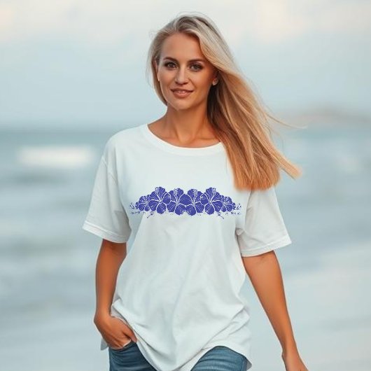 Hawaiian Hibiscus Bloemen Blauw T-shirt