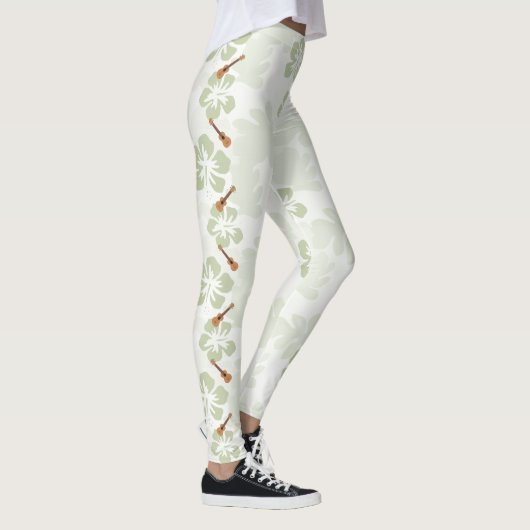 Hawaiian Hibiscus Bloemen Ukulele Muziekinstrument Leggings (Rechts)