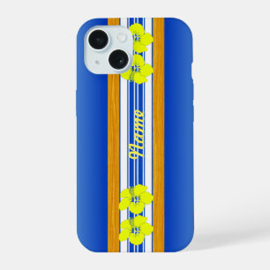 Hawaiian Hibiscus Blue Surfboard iPhone 15 Case