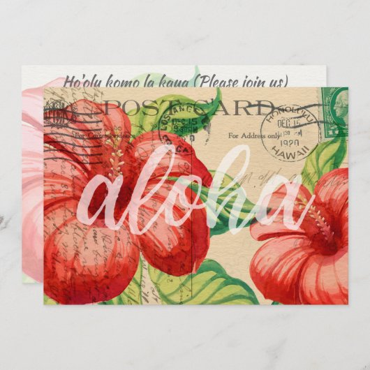  Hawaiian Hibiscus Briefkaart Luau Uitnodiging (Voorkant / Achterkant)