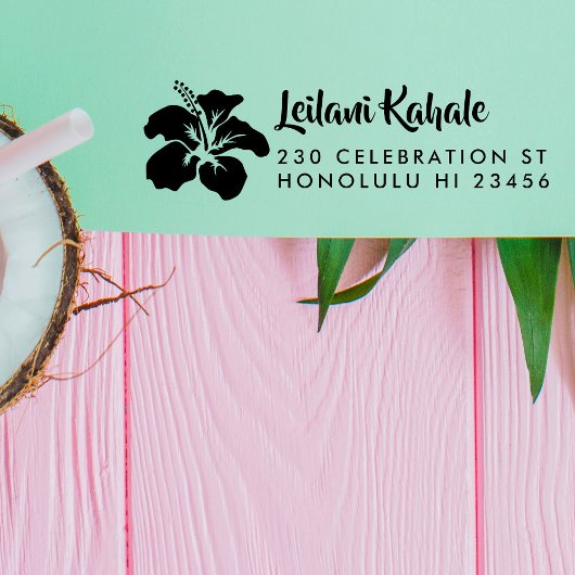 Hawaiian Hibiscus Custom Name & Return Address Zelfinktende Stempel