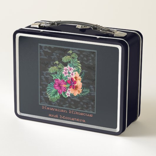 Hawaiian Hibiscus en Monstera Retro Lunch Box (Achterkant)