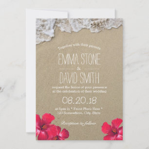 Hawaiian Hibiscus Floral Tropical Beach Wedding Kaart