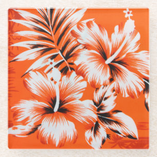 Hawaiian Hibiscus Flower Background Glazen Onderzetter