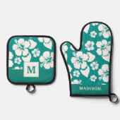 Hawaiian Hibiscus Flower Pattern Ovenwant & Pannenlap Set (Voorkant)