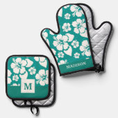 Hawaiian Hibiscus Flower Pattern Ovenwant & Pannenlap Set (Voorkant / Achterkant)