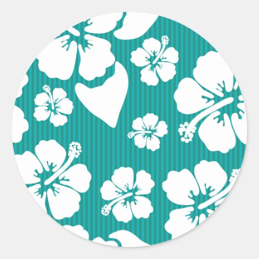 Hawaiian Hibiscus Flower Pattern Ronde Sticker (Voorkant)