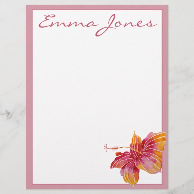Hawaiian Hibiscus Flower Personalized Letterhead (Voorkant)