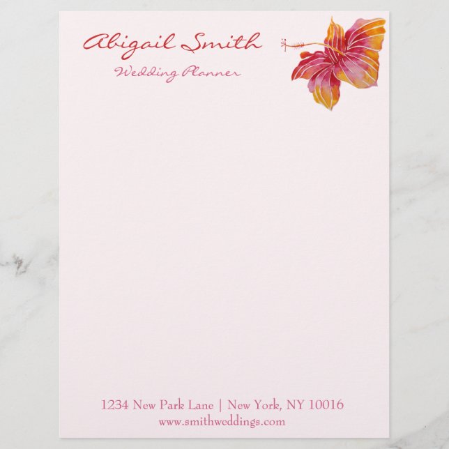 Hawaiian Hibiscus Flower Personalized Letterhead Persoonlijk Briefhoofd (Voorkant)