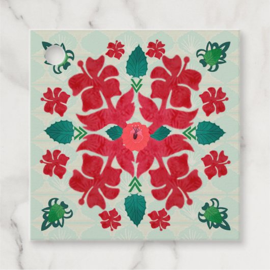 Hawaiian Hibiscus Kerstmis Quilt Gift Label (Voorkant)