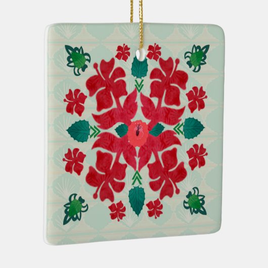 Hawaiian Hibiscus Kerstmis Quilt Pattern Ornament (Rechts)
