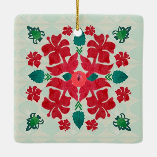 Hawaiian Hibiscus Kerstmis Quilt Pattern Ornament (Achterkant)