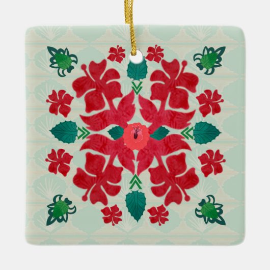 Hawaiian Hibiscus Kerstmis Quilt Pattern Ornament (Voorkant)