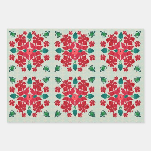 Hawaiian Hibiscus Kerstquilt Pattern Inpakpapier Vel (Voorkant 2)
