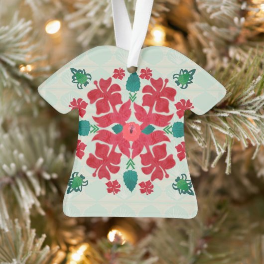 Hawaiian Hibiscus Kerstquilt Pattern Ornament (Boom)