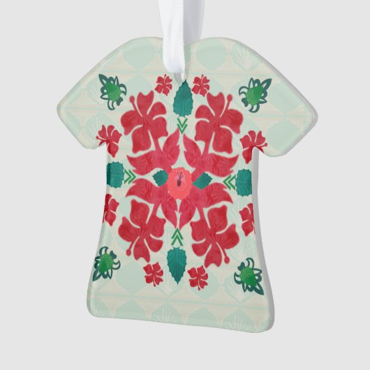 Hawaiian Hibiscus Kerstquilt Pattern Ornament (voorkant)