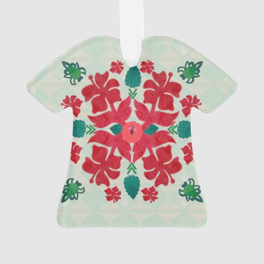 Hawaiian Hibiscus Kerstquilt Pattern Ornament (achterkant)