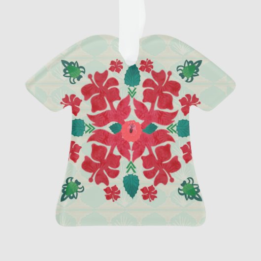 Hawaiian Hibiscus Kerstquilt Pattern Ornament (voorkant)