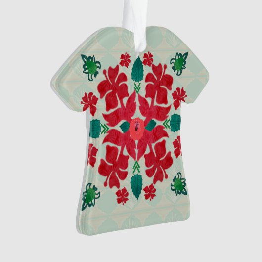 Hawaiian Hibiscus Kerstquilt Pattern Ornament (voorkant)