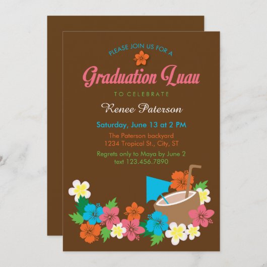 Hawaiian Hibiscus Luau Afstuderen Uitnodiging (Voorkant / Achterkant)