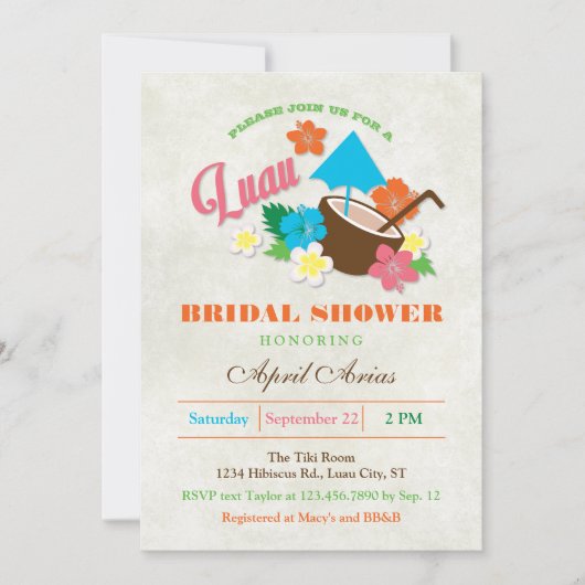 Hawaiian Hibiscus Luau Bruids Douche Uitnodiging (Voorkant)