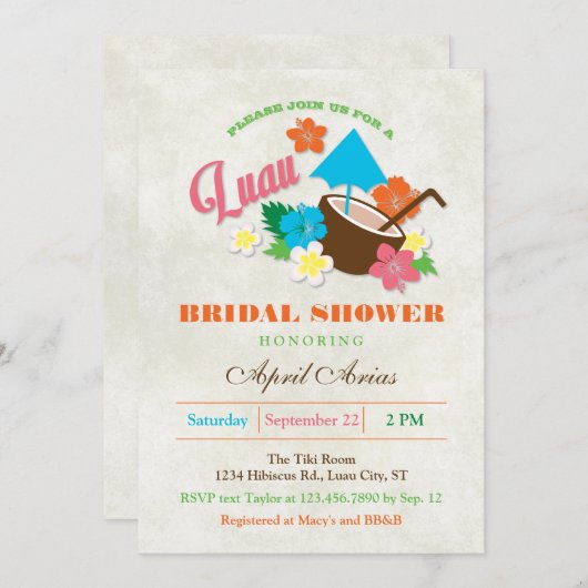 Hawaiian Hibiscus Luau Bruids Douche Uitnodiging (Voorkant / Achterkant)