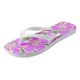 Hawaiian Hibiscus Luau Pink Tropical Flowers Teenslippers