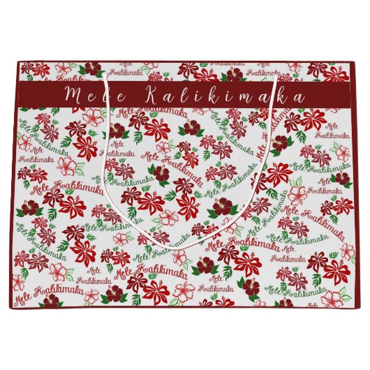 Hawaiian Hibiscus Mele Kalikimaka geschenkzak Groot Cadeauzakje (Voorkant)