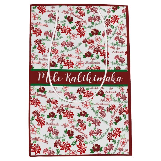 Hawaiian Hibiscus Mele Kalikimaka Medium Gift Bag Medium Cadeauzakje (Voorkant)