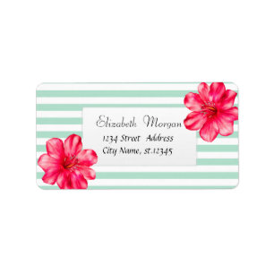 Hawaiian Hibiscus Mint Green Stripes Etiket