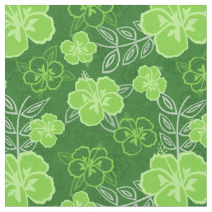 Hawaiian Hibiscus Pattern Green Stof