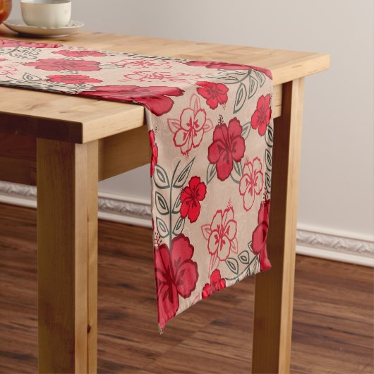 Hawaiian Hibiscus Pattern Red Korte Tafelloper (Voorbeeld)