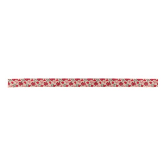 Hawaiian Hibiscus Pattern Red Satijnen Lint (Voorkant)