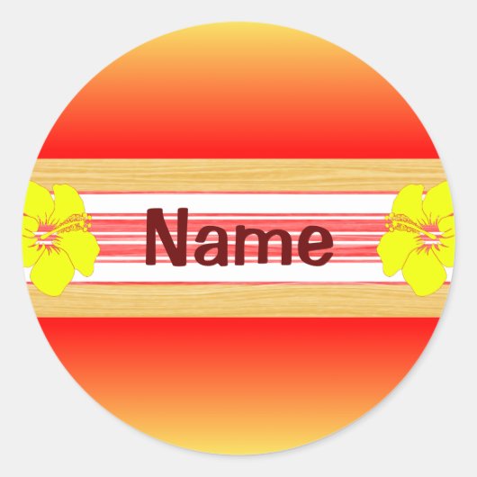 Hawaiian Hibiscus Red Surfboard Ronde Sticker (Voorkant)