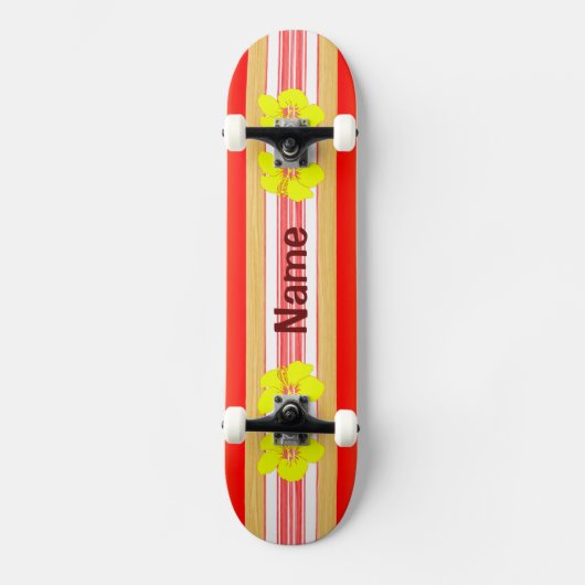 Hawaiian Hibiscus Red Surfboard Skateboard (Voorkant)
