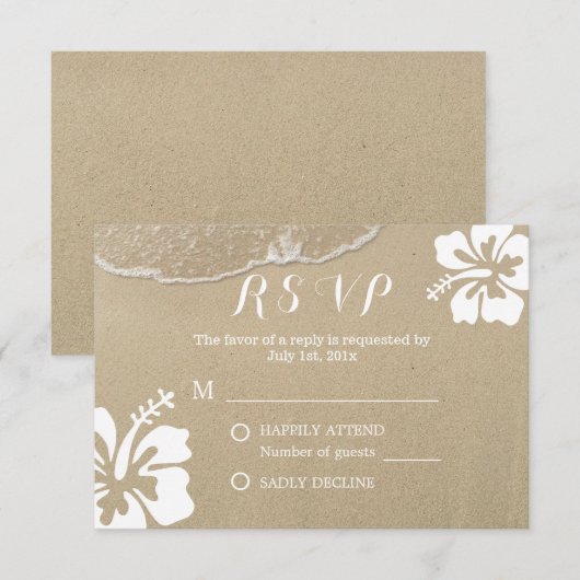 Hawaiian Hibiscus Summer Beach Wedding RSVP (Voorkant / Achterkant)