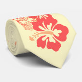 Hawaiian Hibiscus & Tiki "Live Pono" Retro Upbeat Stropdas (Opgerold)