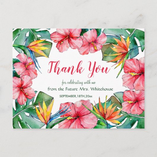 Hawaiian Hibiscus Tropical Bridal Dank u Briefkaart (Voorkant)