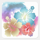 Hawaiian Hibiscus Waterverf Vierkante Sticker (Voorkant)