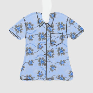 Hawaiian Holly Hanukkah Blue Floral Aloha Shirt Ornament