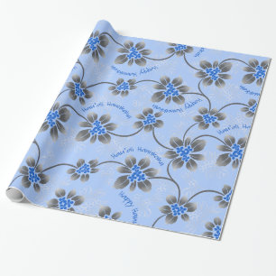 Hawaiian Holly Hanukkah Blue Floral Cadeaupapier