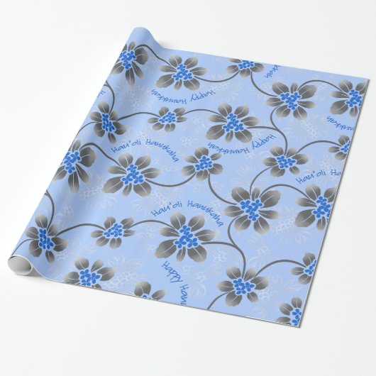 Hawaiian Holly Hanukkah Blue Floral Cadeaupapier (Uitgerold)