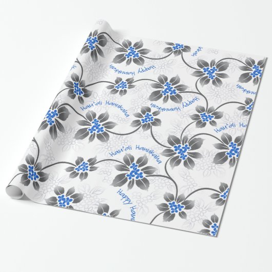 Hawaiian Holly Hanukkah Blue Floral Cadeaupapier (Uitgerold)