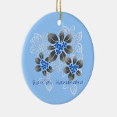 Hawaiian Holly Hanukkah Blue Floral Keramisch Ornament (Rechts)