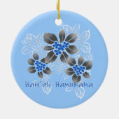 Hawaiian Holly Hanukkah Blue Floral Keramisch Ornament (Achterkant)