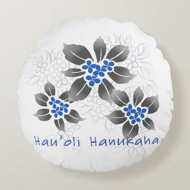 Hawaiian Holly Hanukkah Blue Floral Rond Kussen (Voorkant)
